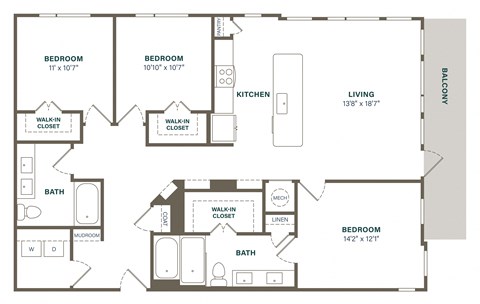 Floor plan for 3 beds, 2 baths, 1540 sqft